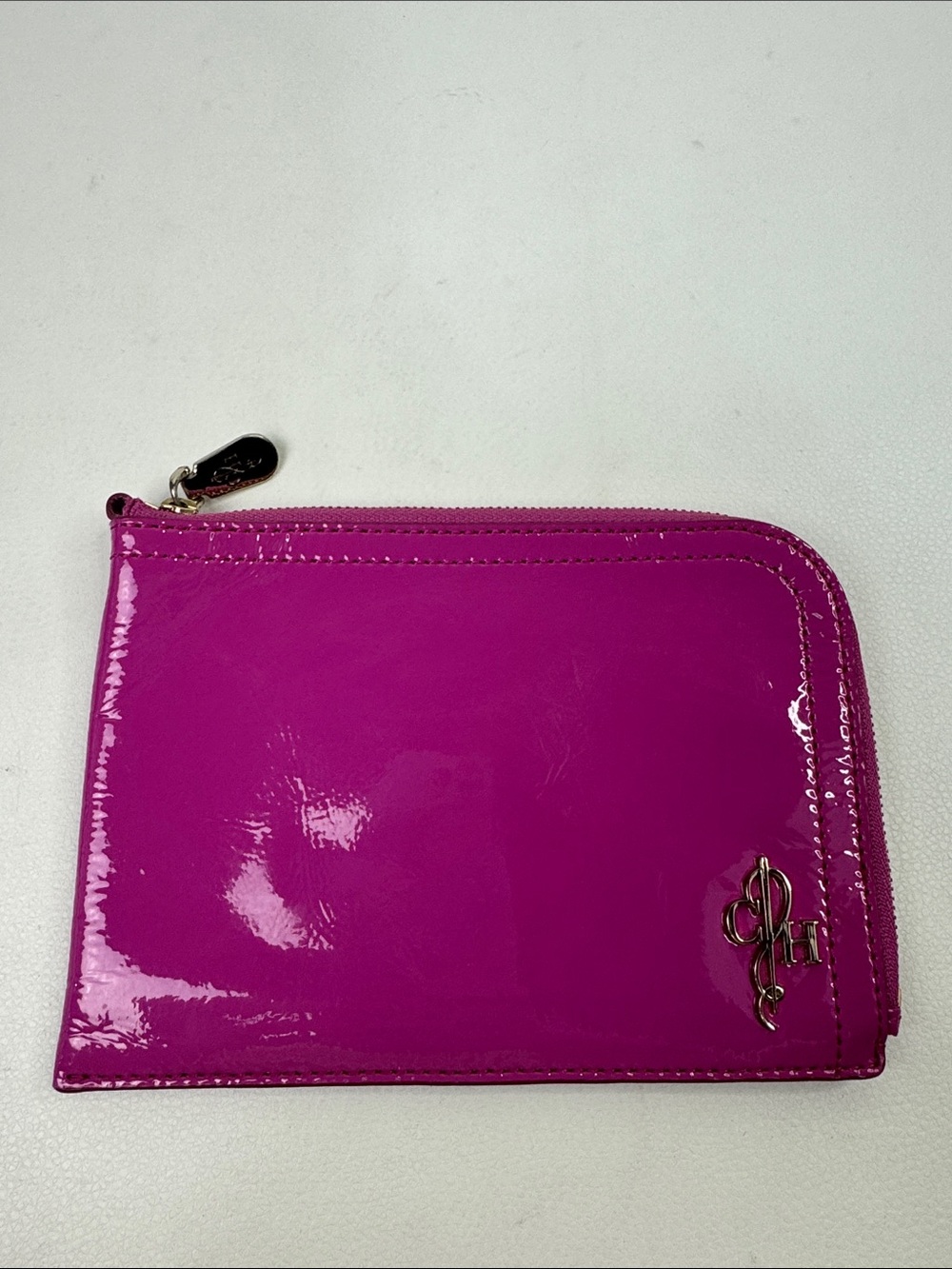 Cole Haan Hot Pink Patent leather Gold Zip Wallet clutch pouch Pockets New NWOT